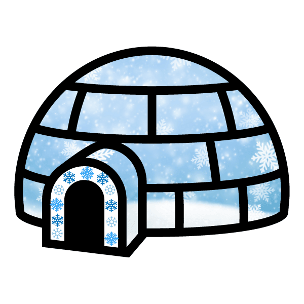 Image of an igloo with snowflakes. 
