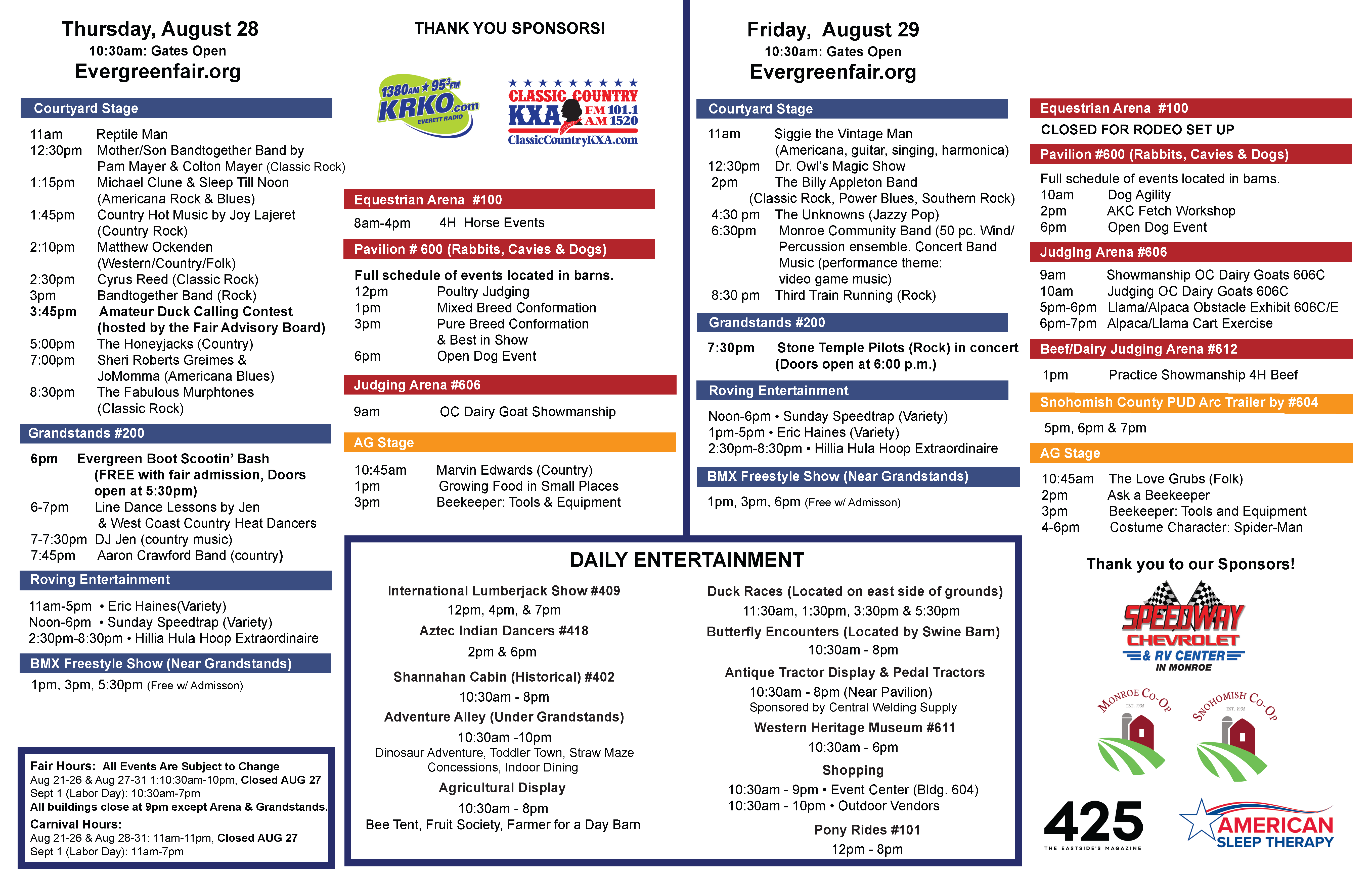 Daily Schedules for Thurs 8/28 and Fri 8/29