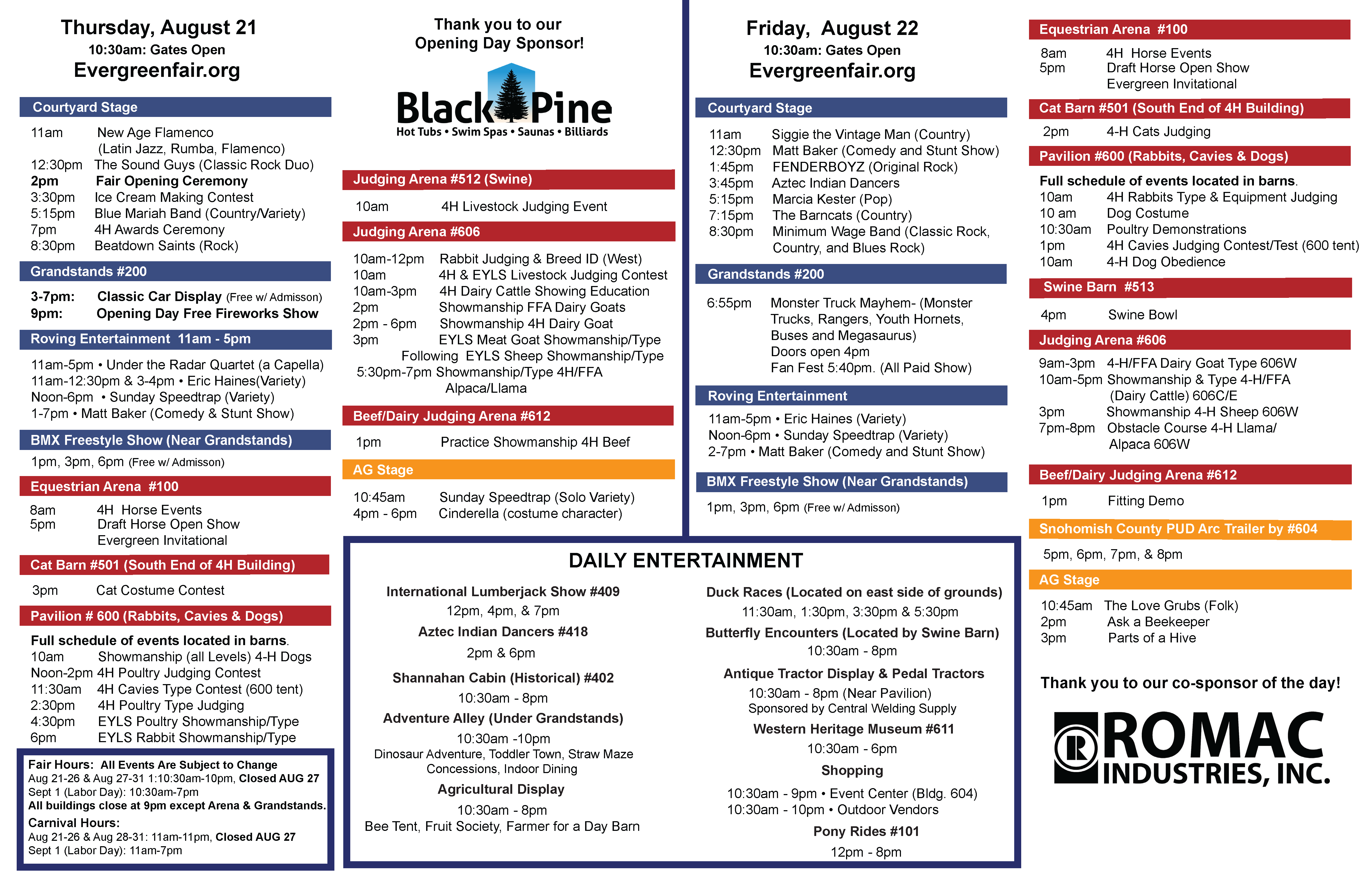 Daily Schedules for Thurs 8/21 and Fri 8/22