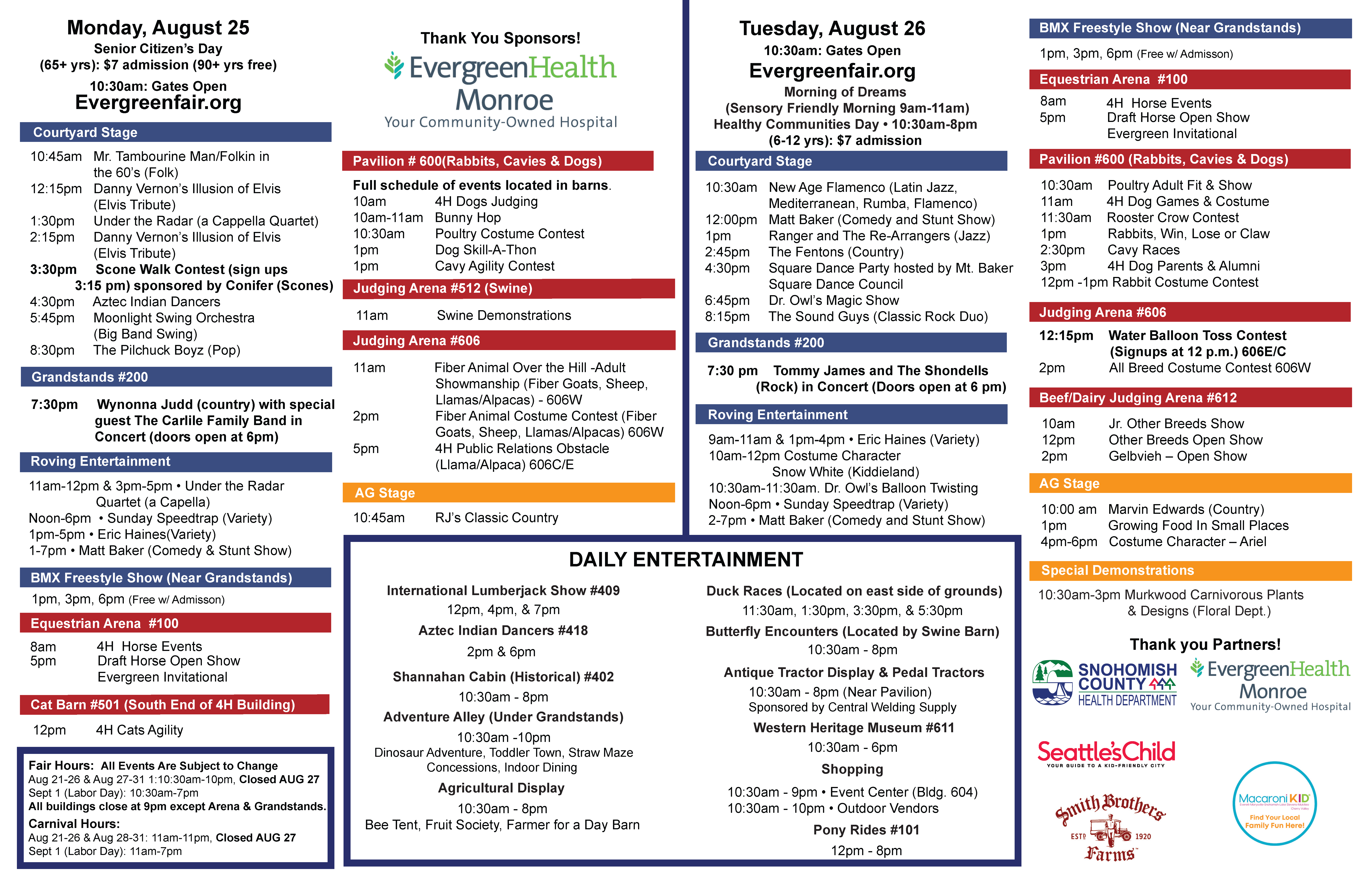 Daily Schedules for Mon 8/25 and Tues 8/26